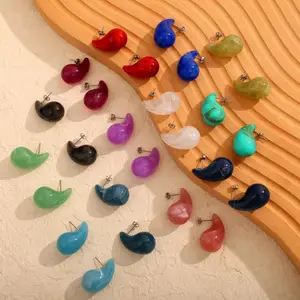 Simple New Multicolor Hypoallergenic 316l Stainless Steel Resin Waterdrop Stud Earrings For Women