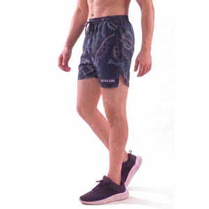 custom <b>mens</b> navy blue running <b>shorts</b> geometric line <b>pattern</b> athletic training gym workout <b>shorts</b> side slit pockets sports pant - Product Image 1
