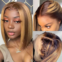 Wig Bob Samping dengan Rambut Manusia Virgin Grade 10A untuk Lace Front Glueless, Warna Cokelat Oranye Alami Brasil dengan Baby Hair