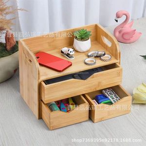Simple bamboo and wood desktop storage box with <b>drawers</b>, <b>small</b> desktop storage rack, wooden storage box. - Product Image 3