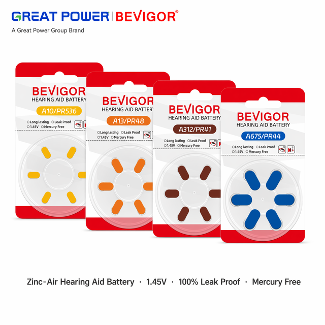 Bevigor 1.45V 80mAh Zinc-Air Hearing Aid Batteries for Toys Hearing Aids & Flashlights Size A10/PR536 100% Leak Proof Guarantee