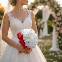 Ramo de Novia de Rosas de PE Estilo Europeo con Incrustaciones de Diamantes de Imitación, Cinta de Satén Multicolor, Flor de Mano para Novia, Suministros para Ceremonia de Boda