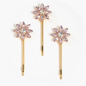 Kristal Rose Roze Bloem Haarclip Set Van 3 Metalen Bloem Haarspeld Set Haaraccessoires Voor Meisjes - Product Image 4