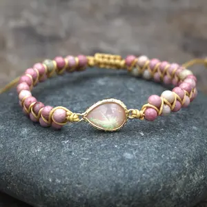 Pulsera de piedra natural delicada de 6mm para mujer Yoga meditación tejida a mano curación cristal Rosa ópalo encanto pulsera con cuentas