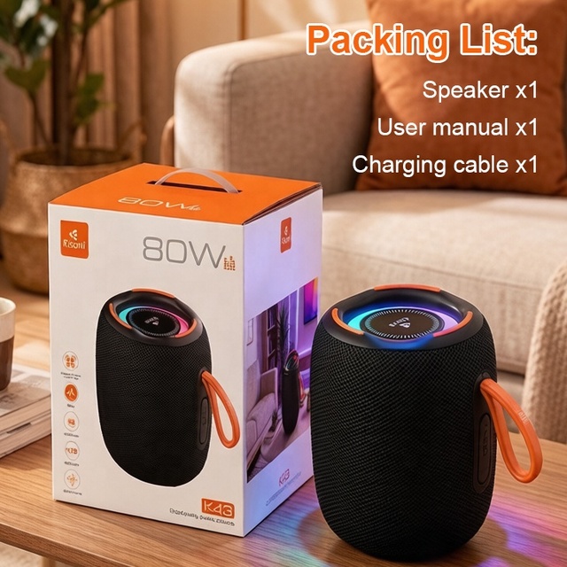Portable Built-in 8000mAh Battery 5.4 Wireless Speaker RGB LED Lights TF Card Support AUX Input 80W Output Bass Boost
