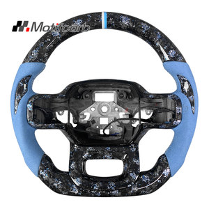 Volante de Fibra de Carbono Forjado Personalizado para Ford F-150 XL 4x4 Raptor R Tremor STX 2019-2025 con Empuñaduras de Gamuza Azul - Product Image 1