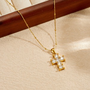 Cross Necklace Gold Plated Stainless Steel Prong Setting Diamond Pendant Clavicle Chain Daily Wear Gift - Product Image 3