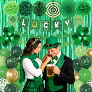 Palloncini a Cuore con Stampa Verde e Oro, Ghirlanda a Trifoglio, Striscioni Portafortuna, Tenda in Foil, Ventagli <span class=keywords><strong>di</strong></span> Carta, Pompon per Festa <span class=keywords><strong>di</strong></span> <span class=keywords><strong>San</strong></span> Patrizio - Product Image 6