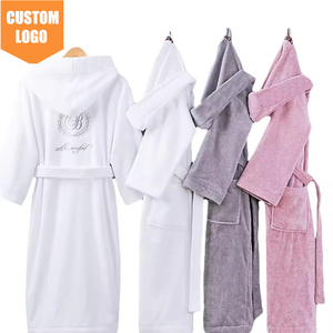 <span class=keywords><strong>Accappatoio</strong></span> Bianco con Cappuccio in <span class=keywords><strong>Cotone</strong></span> <span class=keywords><strong>100</strong></span>% Terry Unisex per Hotel e Spa, Accappatoi Personalizzati con Logo per Hotel - Product Image 1