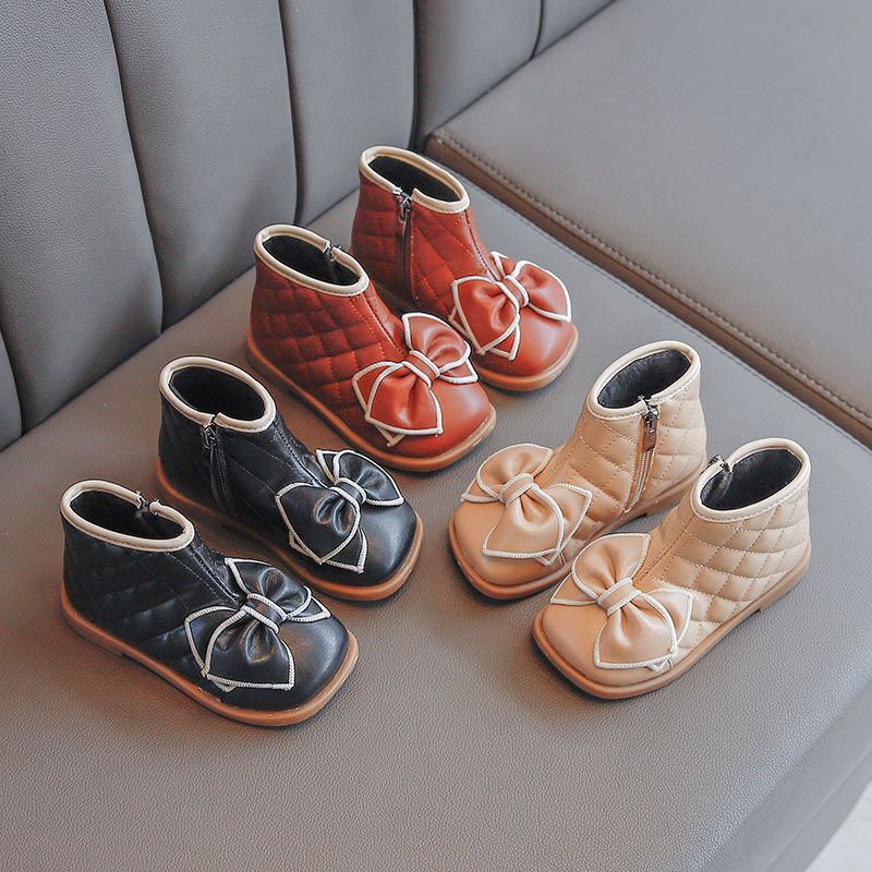 Прямая поставка; 2021; Детская обувь; Оптовая продажа; Теплые зимние ботинки для детей; Дизайнерские ботильоны с бантом; Детские ботинки на резиновой подошве