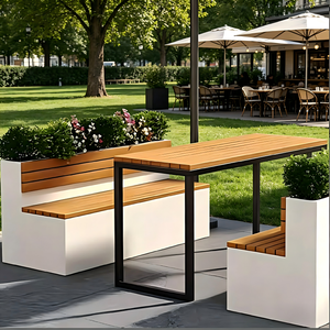 Banc-jardinière moderne en acier inoxydable et fer forgé avec revêtement en poudre, personnalisable, pour l'affichage commercial en extérieur - Product Image 1