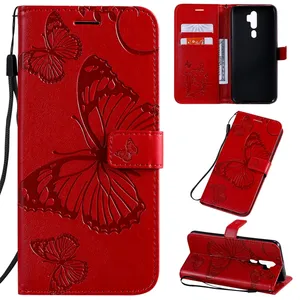 Untuk OPPO A9 2020 Butterfly 3D Timbul Dompet Kulit Case Flip Stand Cover UNTUK OPPO Realme C11 C15 F11 Case flip Cover