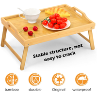 Table de lit en bambou avec pieds pliables et poignée, plateau de service pour le petit-déjeuner, bureau pour ordinateur portable pour lit ou canapé