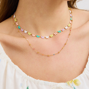 Ensemble de colliers papillons en acier inoxydable couleur or, breloques multicolores, bijoux pour femmes, ensemble de bijoux tendance - Product Image 3