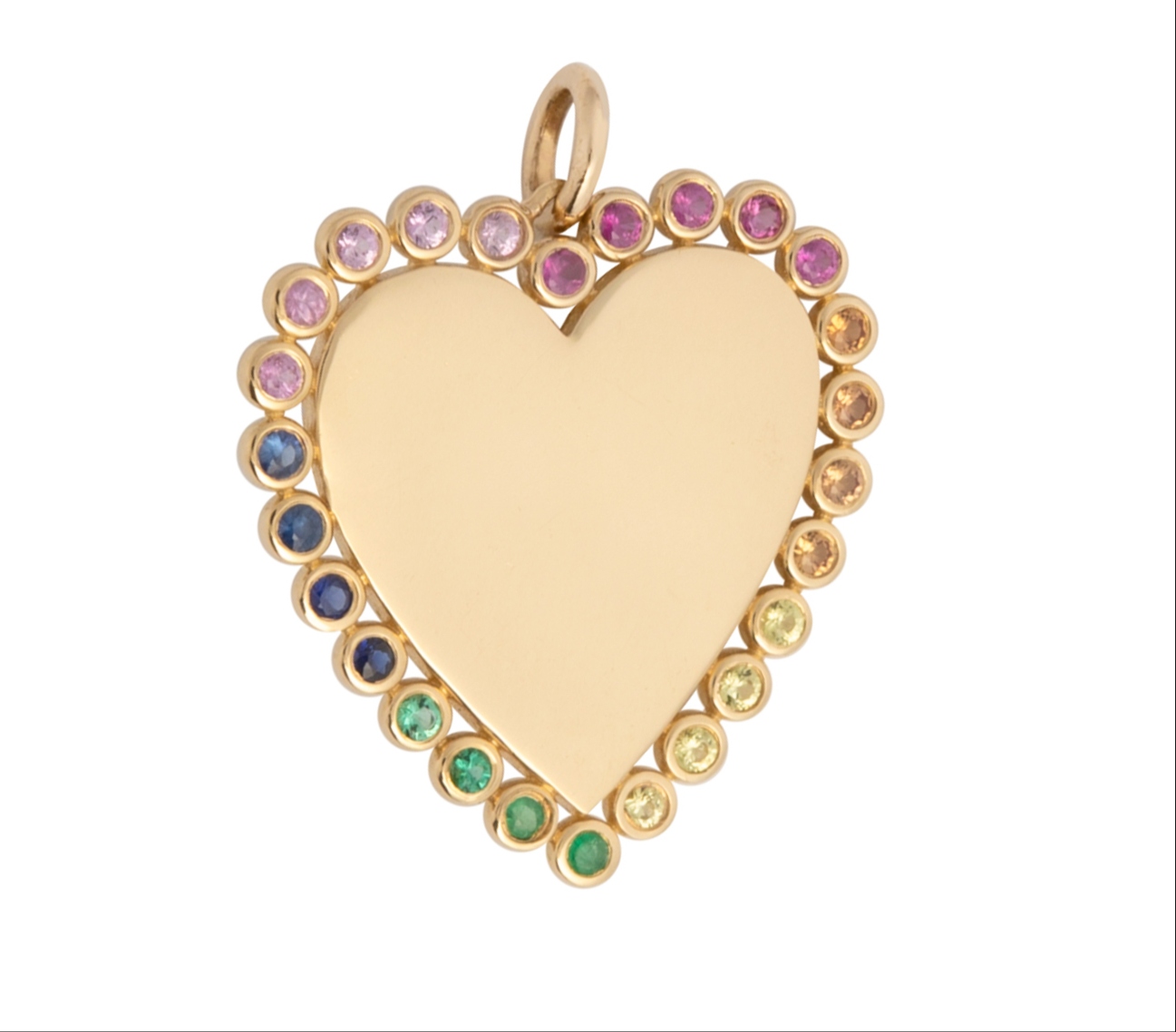 Pendentif en forme de cœur bordé de pierres précieuses arc-en-ciel