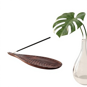 Brûleur d'encens en bois fait main en forme de feuille, diffuseur aromatique, décoration d'intérieur, religieux, anis étoilé, toutes saisons, écologique, pas cher - Product Image 1
