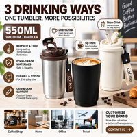 Gobelet isotherme Kingze personnalisé avec logo, 550 ml, en acier inoxydable 304, anti-fuite, pour café, vente en gros en vrac pour marques de cafés