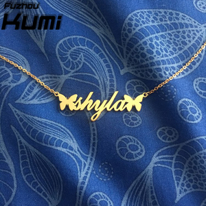 18k Oro Nome <span class=keywords><strong>Collana</strong></span> <span class=keywords><strong>con</strong></span> Farfalla Personalizzato in Argento 925 <span class=keywords><strong>Targhetta</strong></span> Commercio All'ingrosso Dei Monili - Product Image 3