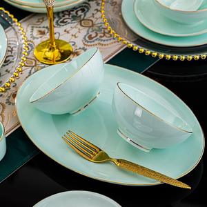 Nordic Gold Rim Meilleurs Plats En Céramique Assiettes Bol Cuisine Porcelaine <span class=keywords><strong>Vaisselle</strong></span> En Céramique Ensembles Assiettes En Porcelaine Osseuse pour Le Dîner - Product Image 3