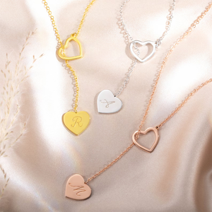 Collier lariat personnalisé avec initiales en forme de cœur, collier en Y en acier inoxydable réglable, bijoux personnalisés pour femmes - Product Image 2