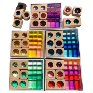 Blocos De Empilhamento De Madeira Com Acrílico Gem Montessori Translúcido Construção Brinquedos Educação Precoce Sensorial DIY Brinquedos - Product Image 1