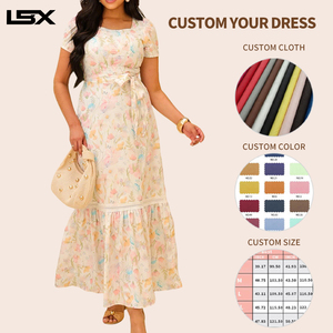 فساتين صيفية طويلة مخصصة للنساء بأكمام قصيرة وطباعة زهور وياقة دائرية للشاطئ والحفلات - Product Image 2