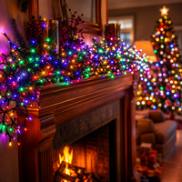 Guirlandes lumineuses LED multicolores de Noël, lumières féériques clignotantes avec minuterie pour la décoration extérieure de jardin, de mariage et de fêtes