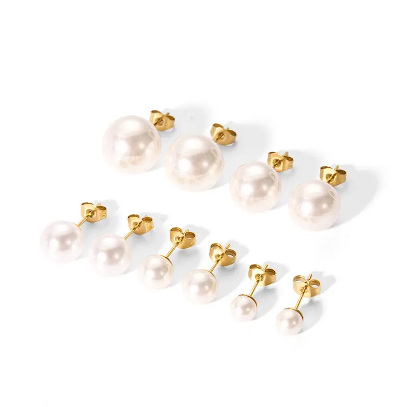 Minimalista de aço inoxidável Pearl Stud Earring 18K Gold Plated Stud Pearl Earring Freshwater Shell Pearl Stud Gift para a Menina Mulher