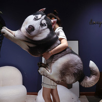 Coussin en peluche réaliste Husky imprimé, en coton PP, anti-stress, noir, blanc, gris, pour canapé, chambre, cadeau