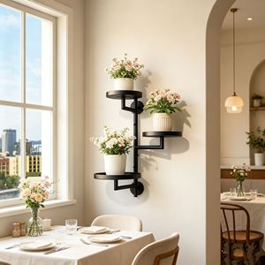 3-Tier <b>Wall</b> <b>Mounted</b> <b>Plant</b> Stand Black Metal Indoor Hanging Flower Rack For Home Decor - Product Image 1