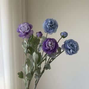 Bouquet de fleurs artificielles Junheyuan, 3 têtes de pivoines en soie floquée, décoration de bureau - Product Image 3
