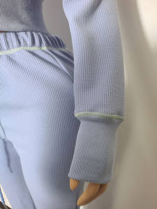 Reiß verschluss Jacke Flare Sweat Pants Frauen Waffel Thermal Langarmhemd Custom Lounge wear Waffel Strick Set 2-teiliges Set Sweat suits - Product Image 5