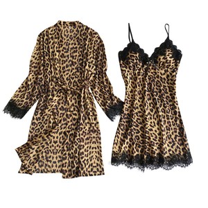 Conjunto de dos piezas de ropa de estar por casa de imitación de seda negra, estilo europeo y americano, a la moda y cómodo, al por mayor. - Product Image 3