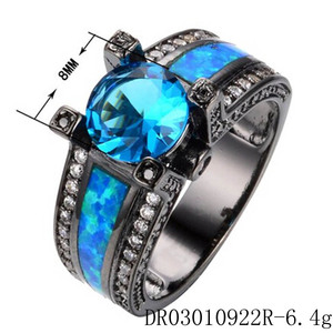 925 Sterling Silver Blue Opal Uomini Dei Monili Black Rhodium Placcato Piazza Cut <span class=keywords><strong>Topazio</strong></span> Azzurro <span class=keywords><strong>Anello</strong></span> - Product Image 2