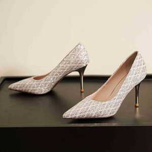 6681J Escarpins à bout pointu à paillettes, talon aiguille très haut, chaussures de mariée à enfiler, tendance mode - Product Image 3