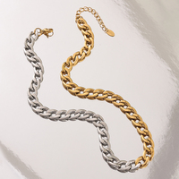 Kalung Choker Rantai Cuban Tebal Minimalis Dua Warna Lapis Emas 18K PVD Stainless Steel untuk Wanita, Perhiasan Tahan Air