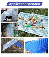 Bâche PE imperméable rayée bleue et blanche de haute qualité 80/90 g/m² pour camping, plusieurs tailles disponibles