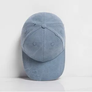 Gaya Populer Kosong Bordir Polos Katun Denim Dicuci 6 Panel Topi Bisbol Tertekan Topi Ayah Topi Logo Kustom Logo Kustom