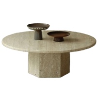 Table basse en travertin de luxe italien de qualité supérieure, design moderne, facile à nettoyer, base en pierre, mobilier pour la maison