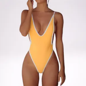 العرض الساخن ملابس السباحة الصيفية مثيرة بذلة السباحة سادة بسيطة صفراء النساء الناضجة ملابس السباحة قطعة واحدة
