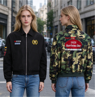 Veste bomber noire pour homme, fermeture éclair, imprimé camouflage, patch brodé, veste streetwear à manches longues, automne-hiver