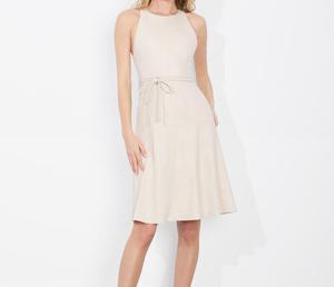 Trendy Beige Halter Neck <strong>Dress</strong> with Waist Tie Suited Weekend <strong>Brunches</strong> - Product Image 2