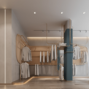 ชั้นวางเสื้อผ้าสีทองสำหรับผู้หญิงดีไซน์การแสดงผลในร้านเสื้อผ้าทำจากสแตนเลสออกแบบได้ตามต้องการ - Product Image 6