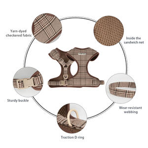 럭셔리 봄 격자 무늬 디자이너 강아지 조끼 하네스 바람직한 노 풀 개 하네스 맞춤형 로고 애완 동물 목걸이 및 가죽 끈 - Product Image 2