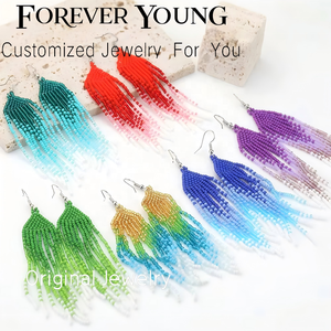 <span class=keywords><strong>Orecchini</strong></span> a Cerchio Vintage Boho per Ragazze, <span class=keywords><strong>Orecchini</strong></span> Pendenti con Perline Miyuki e Nappine in Vetro Sfumato - Product Image 2