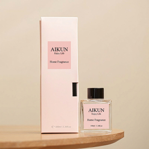 Aikun Fast 3 Day Sample 7 Day Ship 100ml Square Glass Pink Window Box Long Lasting Any Scent Label Logo <b>Reed</b> <b>Diffuser</b> Gift Set - Product Image 1
