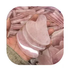 Natur Carv piedras preciosas natural Rosa cristal de cuarzo rosa cara gua sha tableros masajeador para regalo de mujer