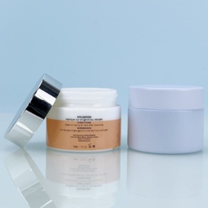 Factory Direct Cosmetics Packaging 50g 100g Matte Green Blue pink Round Opal White Glass Jar With <b>Plastic</b> Cap - Product Image 2