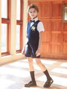 Ensemble formel pour porteur d'alliances : chemise blanche, gilet <span class=keywords><strong>bleu</strong></span> <span class=keywords><strong>marine</strong></span> à bouton unique et short noir avec nœud papillon – <span class=keywords><strong>Costume</strong></span> de <span class=keywords><strong>mariage</strong></span> pour garçon d'honneur - Product Image 4