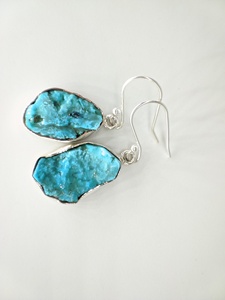 Boucles d'oreilles en turquoise brute véritable, argent sterling 925, bijoux faits à la main, style bohème vintage pour femmes, vente en gros - Product Image 4